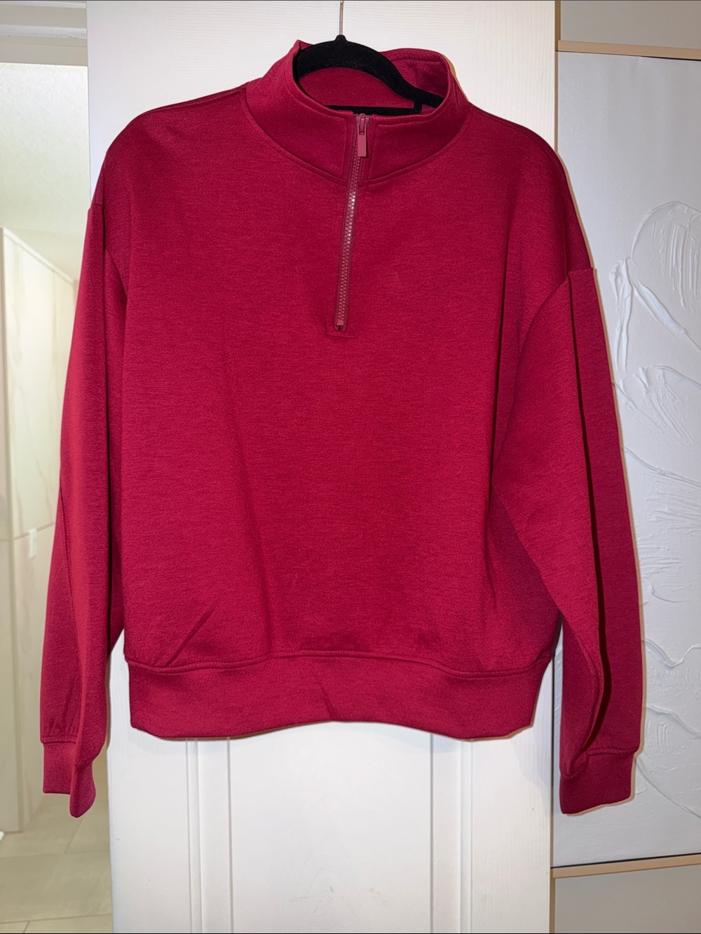 Zenana Outfitters Women’s Quarter-zip Pullover Sweatshirt Cranberry Red NWOT M